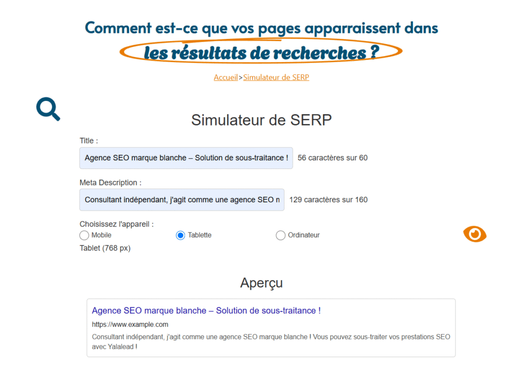 Outil rédaction SEO - Simulateur de SERP