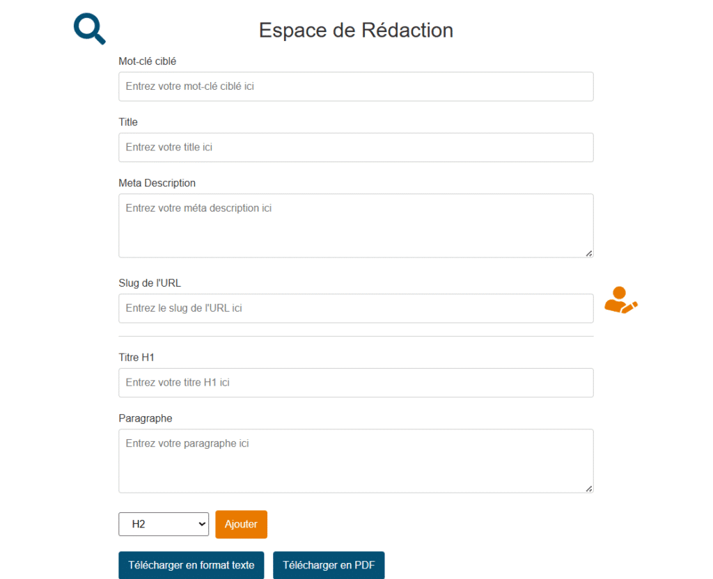 Outil rédaction SEO - Espace de rédaction
