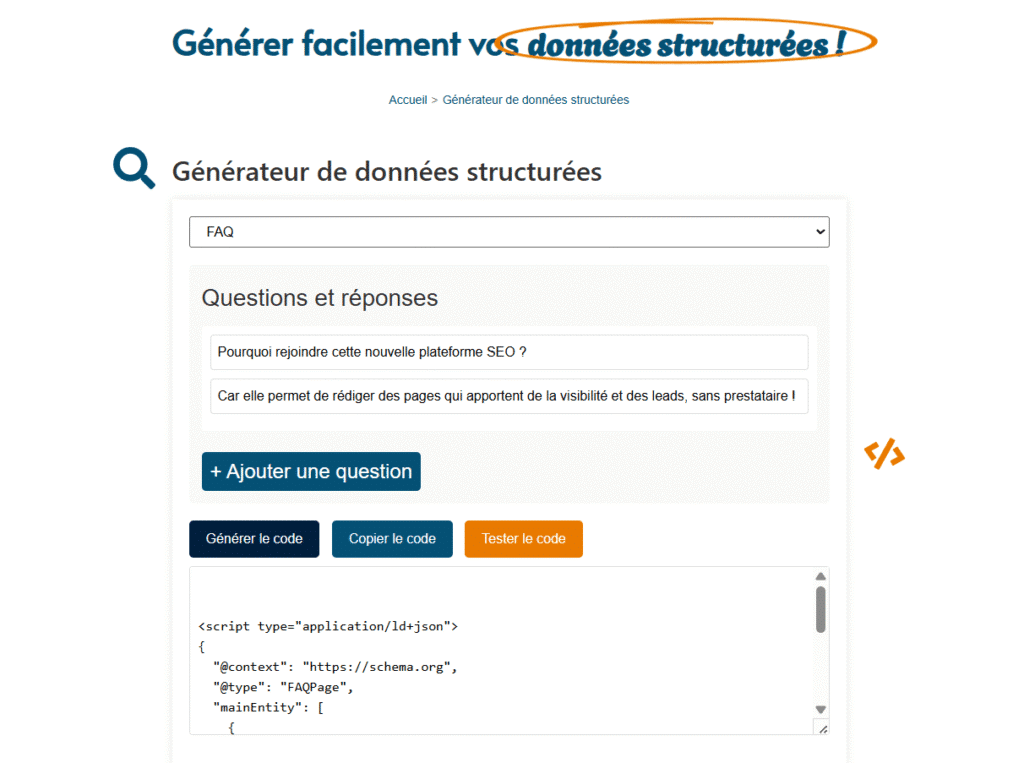 Outil rédaction SEO - Générateur de données structurées