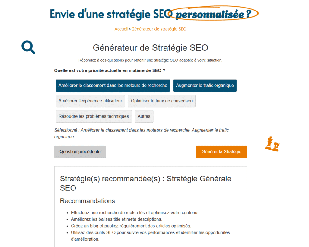 Outil rédaction SEO - Générateur de stratégies SEO personnalisées
